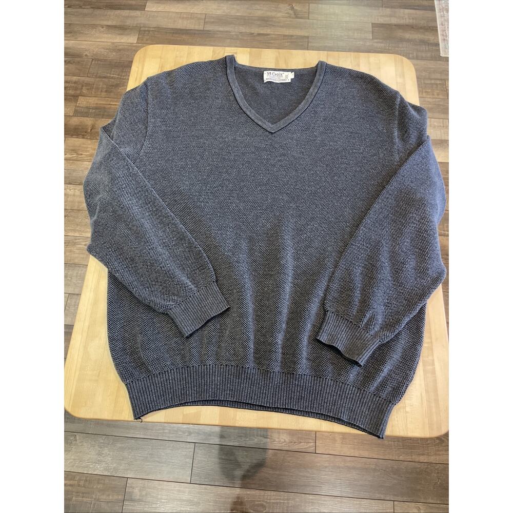 St Croix Mondo Uomo Gray Cotton Sweater Mens L VNeck Waffle Knit 90s Preppy USA